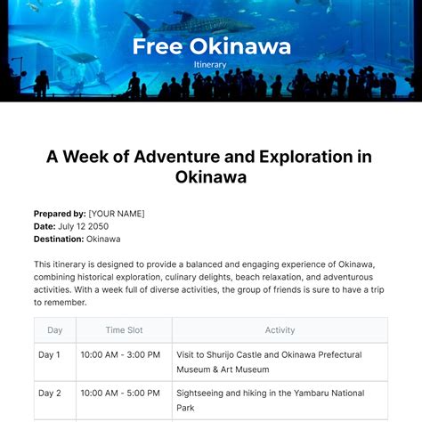 Okinawa Itinerary Template - Edit Online & Download Example | Template.net