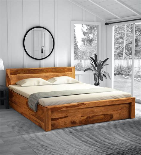 Buy Acropolis Sheesham Wood Queen Size Bed With Box Storage In Rustic ...