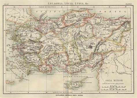 Asia Minor: Lycaonia, Lycia, Lydia, Cyprus: Authentic 1889 Map w/ Cities; Towns | eBay