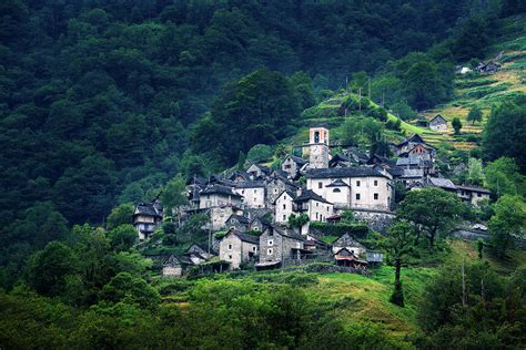 Ancient village of Corippo located near Lavertezzo in Canton Ticino ...