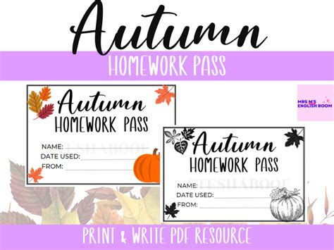 Autumn Term Homework Pass Printable | Teaching Resources