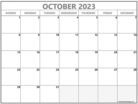 Printable Monthly Calendar October