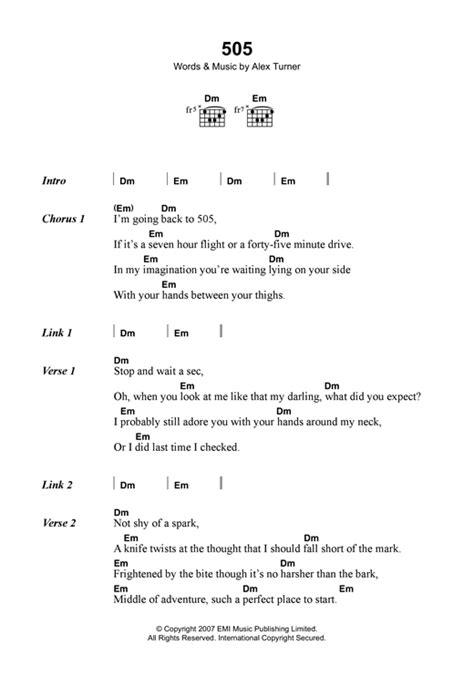 Arctic Monkeys "505" Sheet Music Notes, Chords | Lyrics & Chords Download Rock 121778 PDF