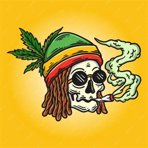 Premium Vector | Illustration of dreadlocks rasta skull smoking and ...