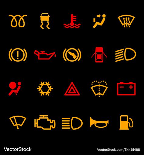 Car dashboard icons set isolated on black Vector Image