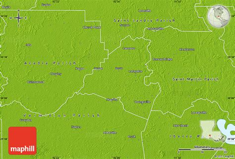 Physical Map of Lafayette Parish