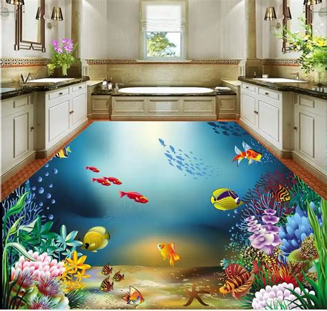 Bathroom underwater world 3D floor murals 3d wallpaper pvc bathroom ...