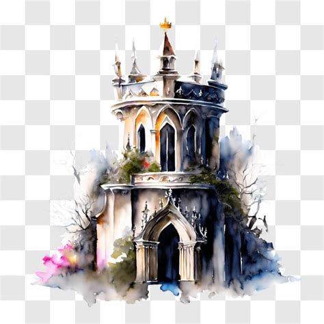 Download Watercolor Painting of a Medieval Castle PNG Online - Creative ...