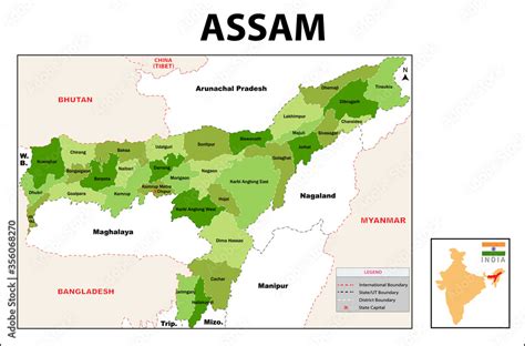 Assam map. Political and administrative map of Assam with districts ...