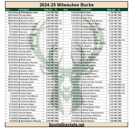 Printable 2024-25 Milwaukee Bucks Schedule; TV Broadcasts and Matchups ...