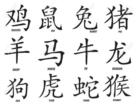 A set of twelve inked chinese zodiac signs or astrological symbol ...