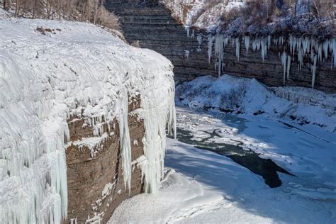 Waterfalls in Letchworth State Park View during Winter. USA Stock Photo - Image of inspiration ...