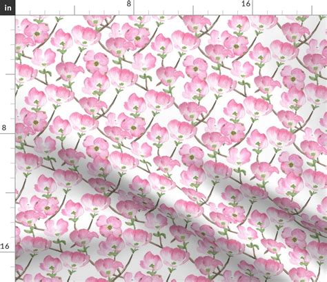 Pink Watercolor Dogwood Flowers Fabric | Spoonflower