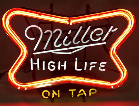 Lot - Vintage 1982 Miller High Life on Tap 3 Color Neon Beer Lighted Sign WORKS