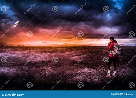 Hiker in Crater of the Moon National Monument Stock Image - Image of ...