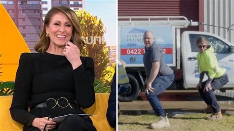 Sunrise host Nat Barr left gobsmacked by ‘five fat’ dancing tradies live on-air | 7NEWS