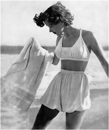 Actress Marsha Hunt in curving top and bloomer pants in white Celanese rayon jersey by Caltex ...