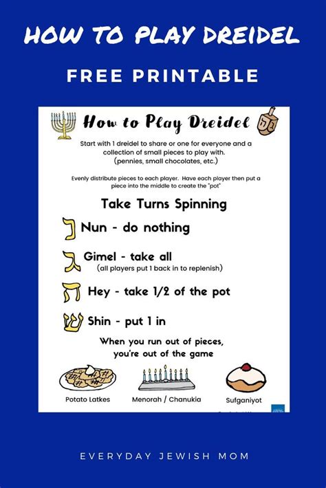 How to Play Dreidel Printable - Everyday Jewish Mom | Dreidel, Chanukah ...