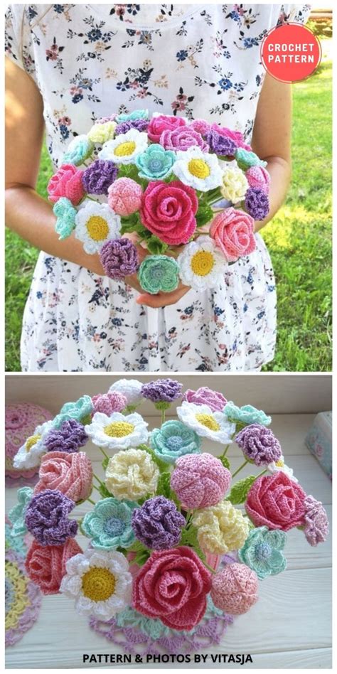 9 Beautiful Crochet Wedding Flower Bouquets For The Bride - The Yarn Crew