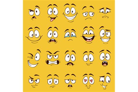 Cartoon faces. Funny face expressions, caricature emotions. Cute chara By YummyBuum | TheHungryJPEG