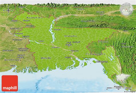 Physical Panoramic Map of Bangladesh, satellite outside, shaded relief sea