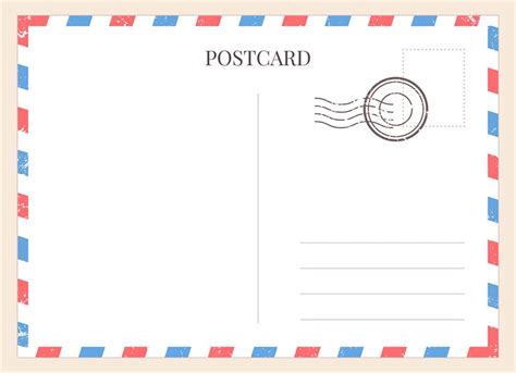 Postcard template. Paper blank postal card backside with stamp and str ...