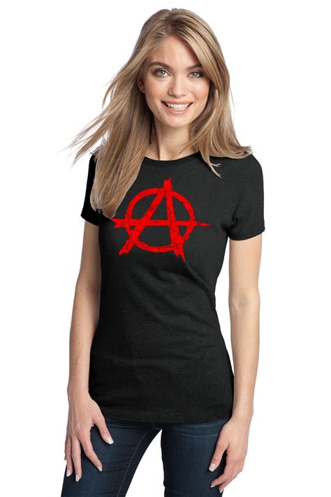 ANARCHY DISTRESSED SYMBOL..Adult Ladies' T-shirt. Anarchist, Punk, Riot, Disord