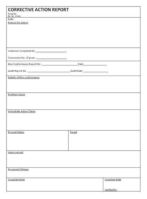 Corrective Action Report Template (1) - TEMPLATES EXAMPLE | TEMPLATES EXAMPLE | Report template ...