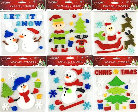 Holiday Christmas Window Gel Clings: Santa Claus Tree Snowmen Reindeer Decorations for Home ...