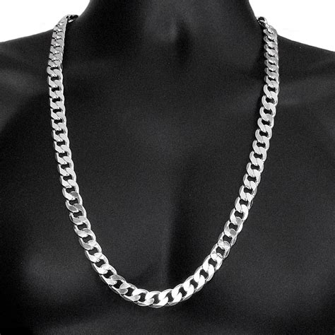 24" Mens Cuban Necklace White Gold Filled Thick 10mm Chunky Solid Miami Flat Curb Chain-in Chain ...