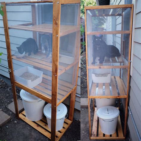 DIY outdoor cat litter box/ catio made using an IKEA Hejne shelf Plugis litter box Knodd litter ...