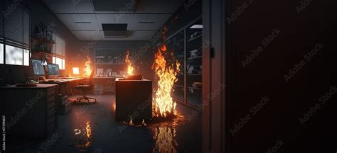 Fire in the office .Fire burning inside the office cabinet. Copy space ...