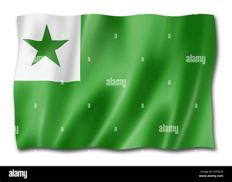 Esperanto language flag. Waving banner collection. 3D illustration ...