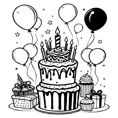 Happy Birthday Card Design. Black and White Pattern Stock Illustration - Illustration of happy ...