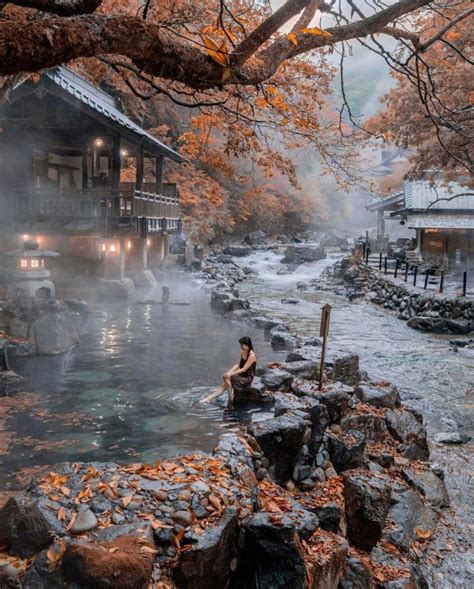 Outdoor onsen rotemburo in Autumn | Beautiful places to travel, Japan travel, Places to travel