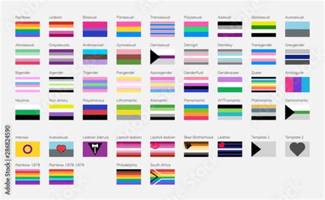 LGBT symbols in flat. Pride flags list. Rainbow flag. vector de Stock ...