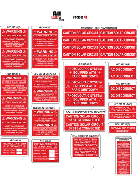 Buy Photovoltaic Labels for PV Solar System_ Pack of 41 _ Electrical Panel Labels _Water & UV ...