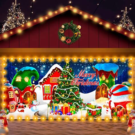 Amazon.com: Christmas Garage Door Banner with LED Lights Large Red Rustic Candy Cup Christmas ...