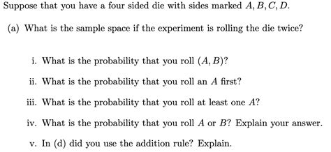 Solved Suppose that you have a four sided die with sides | Chegg.com