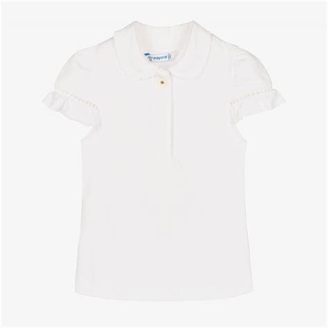 Mayoral - Girls White Cotton Polo Shirt | Childrensalon Outlet