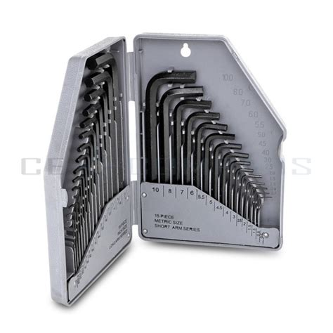 30 Pcs Allen Wrench Metric Hex Key Set SAE / MM Long Short Arm With Case