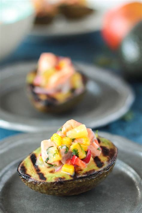 Tropical Salmon Ceviche Stuffed Grilled Avocado - Le Petit Eats