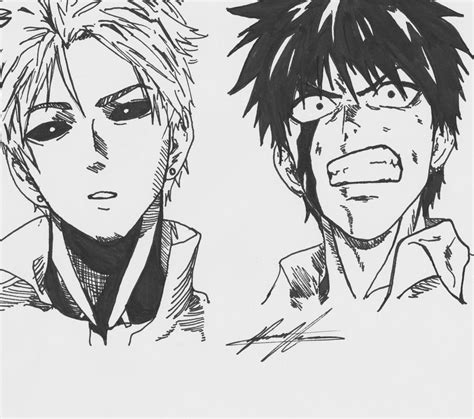 Genos and Saitama (Pen Sketch) by Shannonagon on DeviantArt