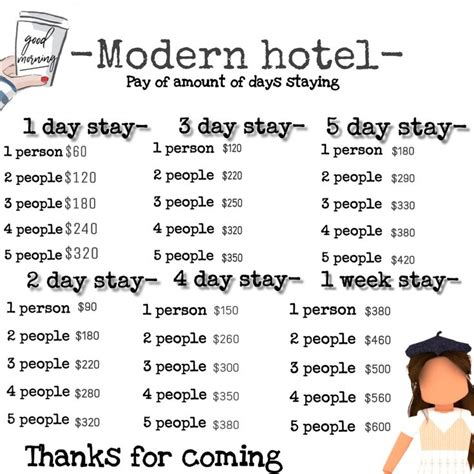 Modern hotel menu decal!! | School decal, Bloxburg decal codes, Hotel price