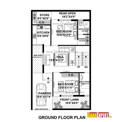 Floor Plan 30 * 50 House Front Design : 1500 sq.feet ( land 30'x 50') no.