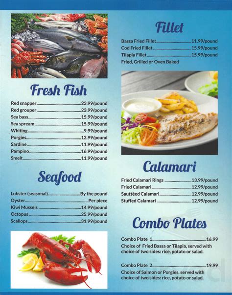 Mermaid's Seafood Restaurant menu in Ottawa, Ontario, Canada