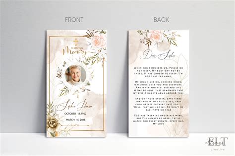 Funeral Prayer Card Template Floral for Men Botanical - Etsy