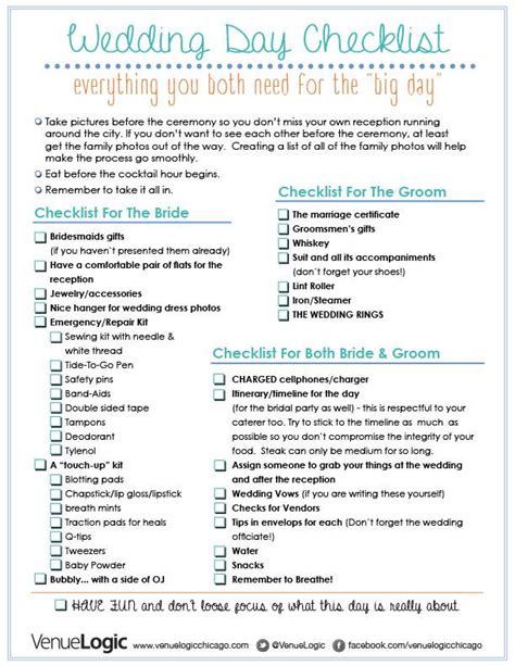 Wedding Day Checklist for the Bride & Groom - Chicago's Premier ...