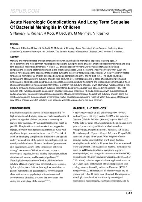 (PDF) Acute neurologic complications and long term sequelae of bacterial meningitis in children