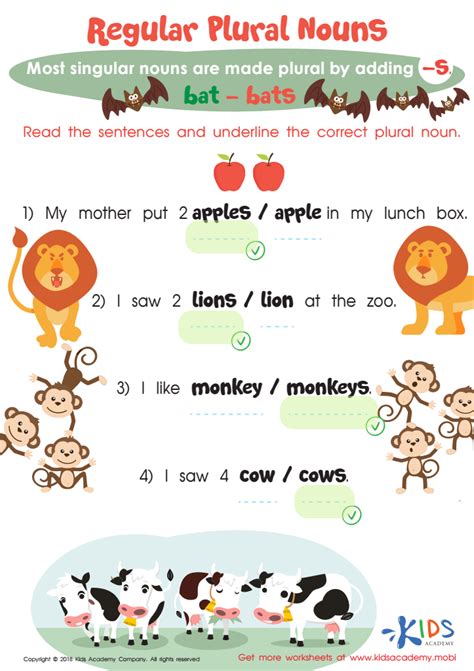 Regular Plural Nouns Worksheet: Free Printable PDF for Kids - Answers and Completion Rate